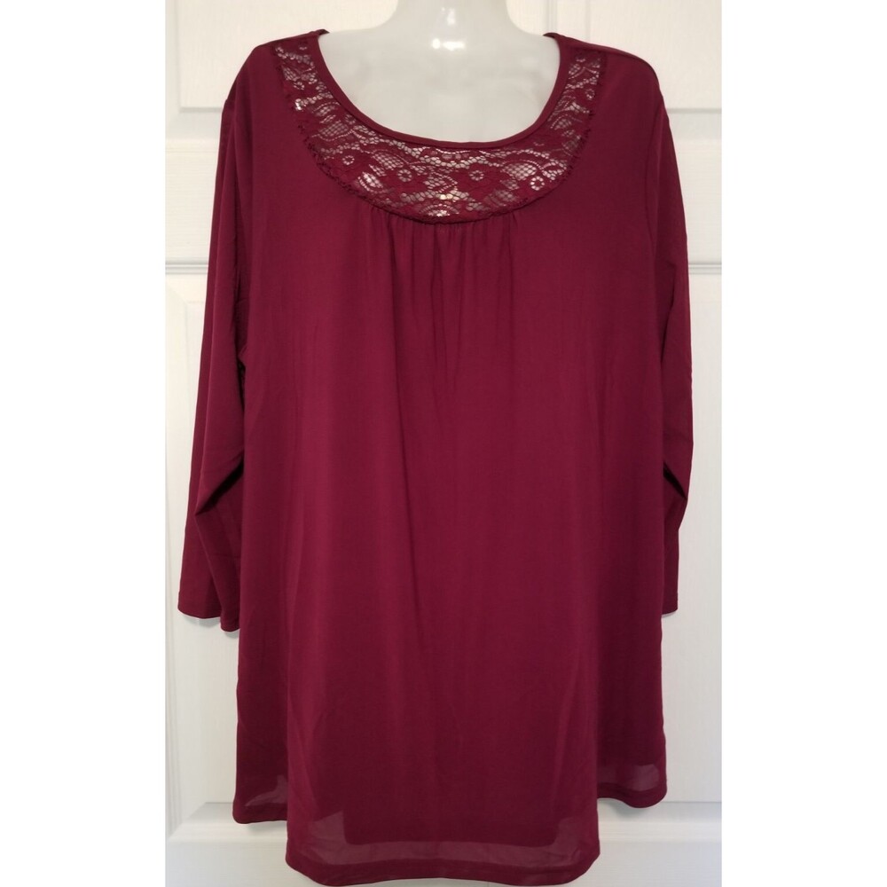 Bebonnie Women's Blouse Top Lace Neckline 3/4 Sleeve Round Neckline Size XXXL